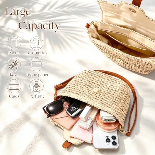 Image of Straw Bag Beach Purse Summer Purses for Women Vacation Handbags Woven Crossbody Bags Straw Shoulder Bag