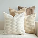JOJUSIS Pack of 4 Neutral Decorative Throw Pillow Covers Farmhouse Boho Home Decor Striped Corduroy Square Pillowcases 18 x 18 Inch Beige Chocolate