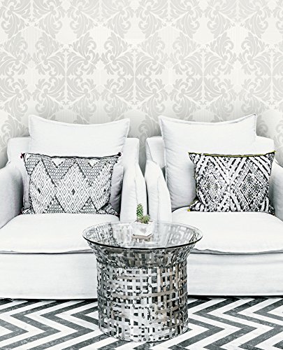 Holden Decor Opulence 65253 Paper Wallpaper, Silver 65210, 10.05 m x 0.53 m