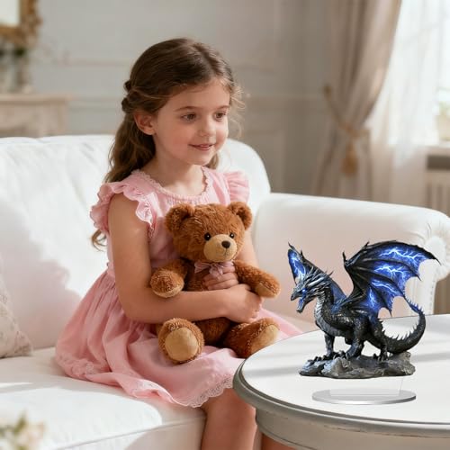 Deep Blue Lightning Dragon Acryl Ornament für Büro, Wohnung oder Wohnbereich 2D Acryl Ornament, Wohnzimmerdekoration für Eingangsbereiche Flaches Dekorationsstück, mittelalterliches Drachenornament