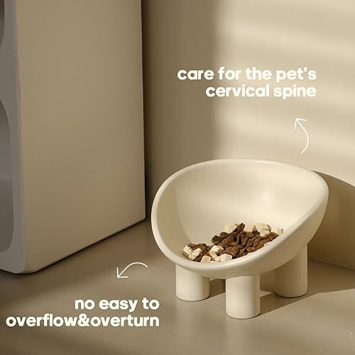 Miniatura 6 de Cuenco de cerámica para gatos de cuatro patas, cuencos para mascotas gorditos lindos, crema mate