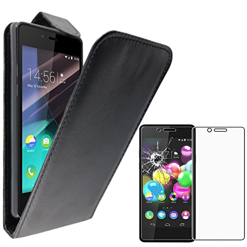 ebestStar - Coque Compatible avec Wiko Highway Pure 4G Etui Housse PU Cuir Rabat Flip, Noir + Film Protection écran Verre Trempé [Appareil: 141.9 x 68.1 x...