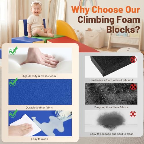 Image of TODIBY 6-Piece Soft PU Leather Toddlers Climbing Toys, Baby Foam Climbing Blocks for Toddlers, Foam Play Gym Climber Structures for Toddler 3, Indoor Climb and Crawl Activity Play Set