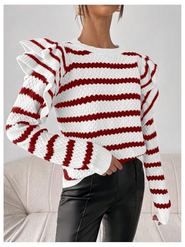 MakeMeChic Women's Tiered Layer Striped Sweater Long Sleeve Crew Neck Knitted Pullovers Top4