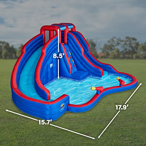 Sunny & Fun Double Dip Inflatable Water Slide Park – Heavy-Duty for Outdoor Fun - Climbing Wall, 2 Slides & Splash Pool – Easy to Set Up & Inflate with Included Air Pump & Carrying Case - Thumbnail 2