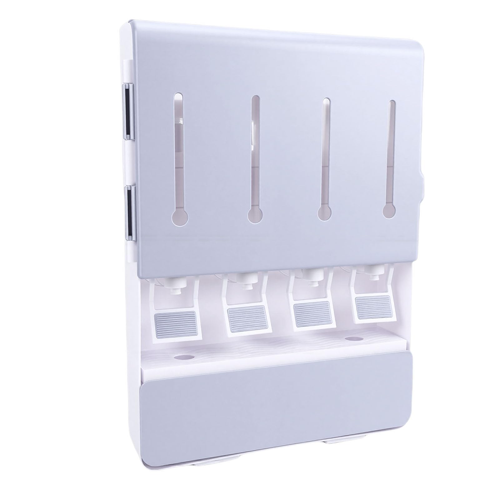 Wakects Scaffale per Condimenti a Parete, Scatola per Condimenti in ABS con 4 Barattoli e Cucchiai in Vetro Trasparente, Organizer per Olio e Aceto da 30 X 42 X 7 Cm per Uso su Bancone o a Parete