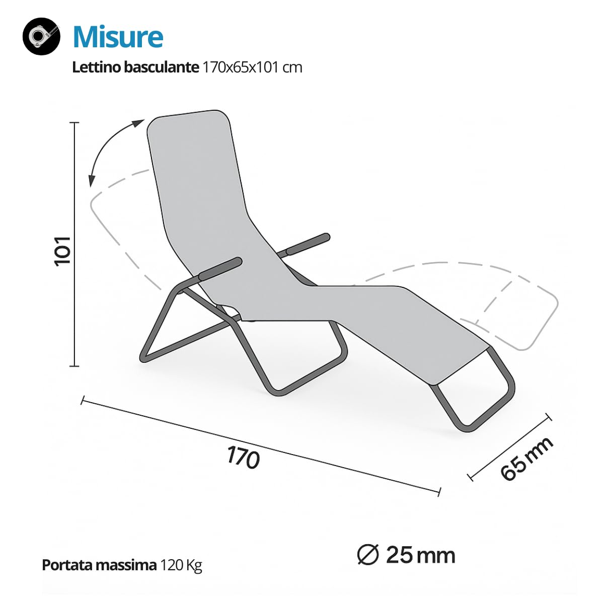 Tomaino -Lettino Reclinabile Da giardino, Migliora Circolazione Del Sangue - Sdraio Basculante Prendi Sole Per Esterno Terrazzo Relax Piscina (grigio)