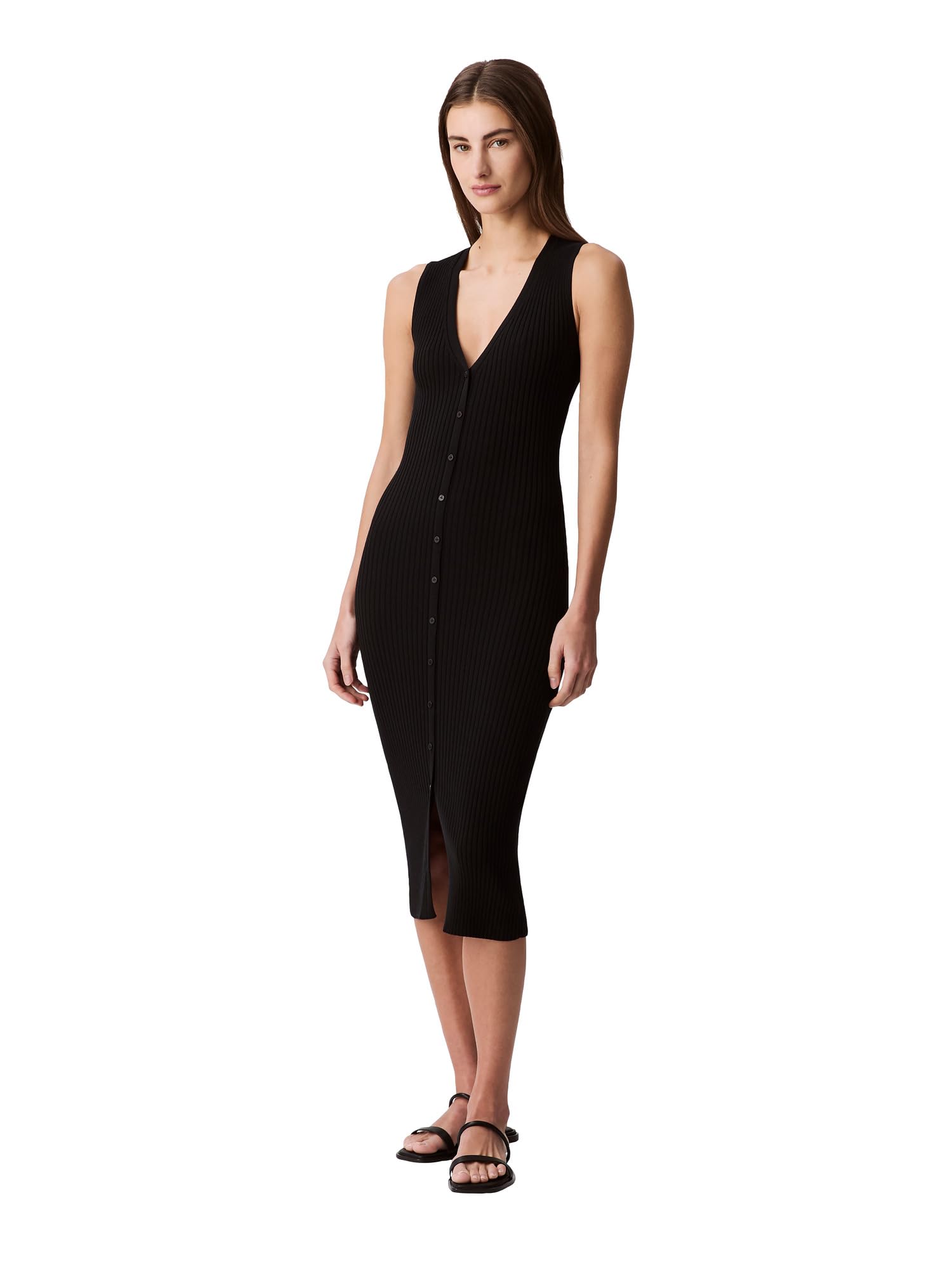 Calvin Klein Women's Rib-Knit Sleeveless Midi Dress - White - Casual Dresses