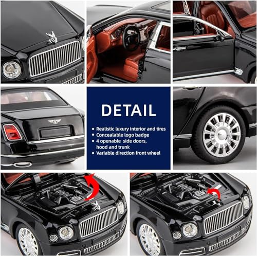 Image of Magicwand Die-Cast Zinc Alloy 1:24 Scale 2024 Bentlley Mulsanne Large with 6 Openable Doors,Lights & Music & Steerable Front Wheels【Random Color】【Pack of 1】