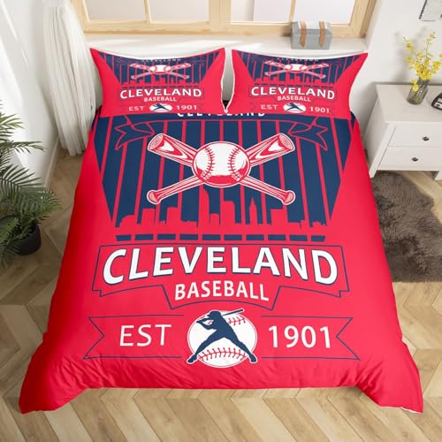 Erosebridal Baseball Duvet Cover Cleveland Toddler Bedding Set,Baseball City Bed Cover Sports Game Bed Set
