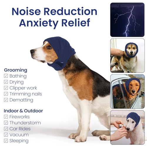 IECOii Soft Dog Calming Hoodie Anxiety Relief Dog Ear Muffs Noise Protection Dog Ear Wrap Hematoma Fireworks Dog Ear Cover for Bath Blow Drying Dog Head Cover Noise Cancelling Sleep Help Headband