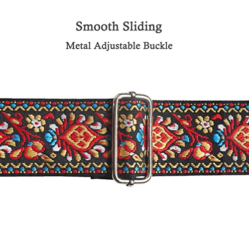 Farcaya Guitar Strap Acoustic Electric Bass Guitar Strap Jacquard Weave Cotton Adjustable Guitar Shoulder Strap With 2Strap Locks + 3Picks+ Headstock Strap Button (Red Flower) #TOP4