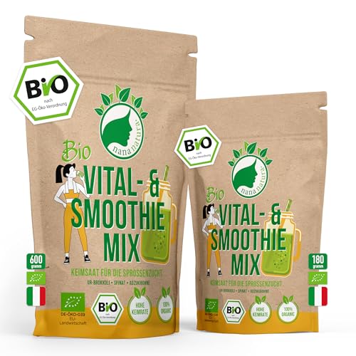 Bio Vital & Smoothie-Mix Semillas de brotes 600 g | Semillas orgánicas germinables para el cultivo de brotes | Microgreens para vaso de brotes | probado y embotellado en Alemania