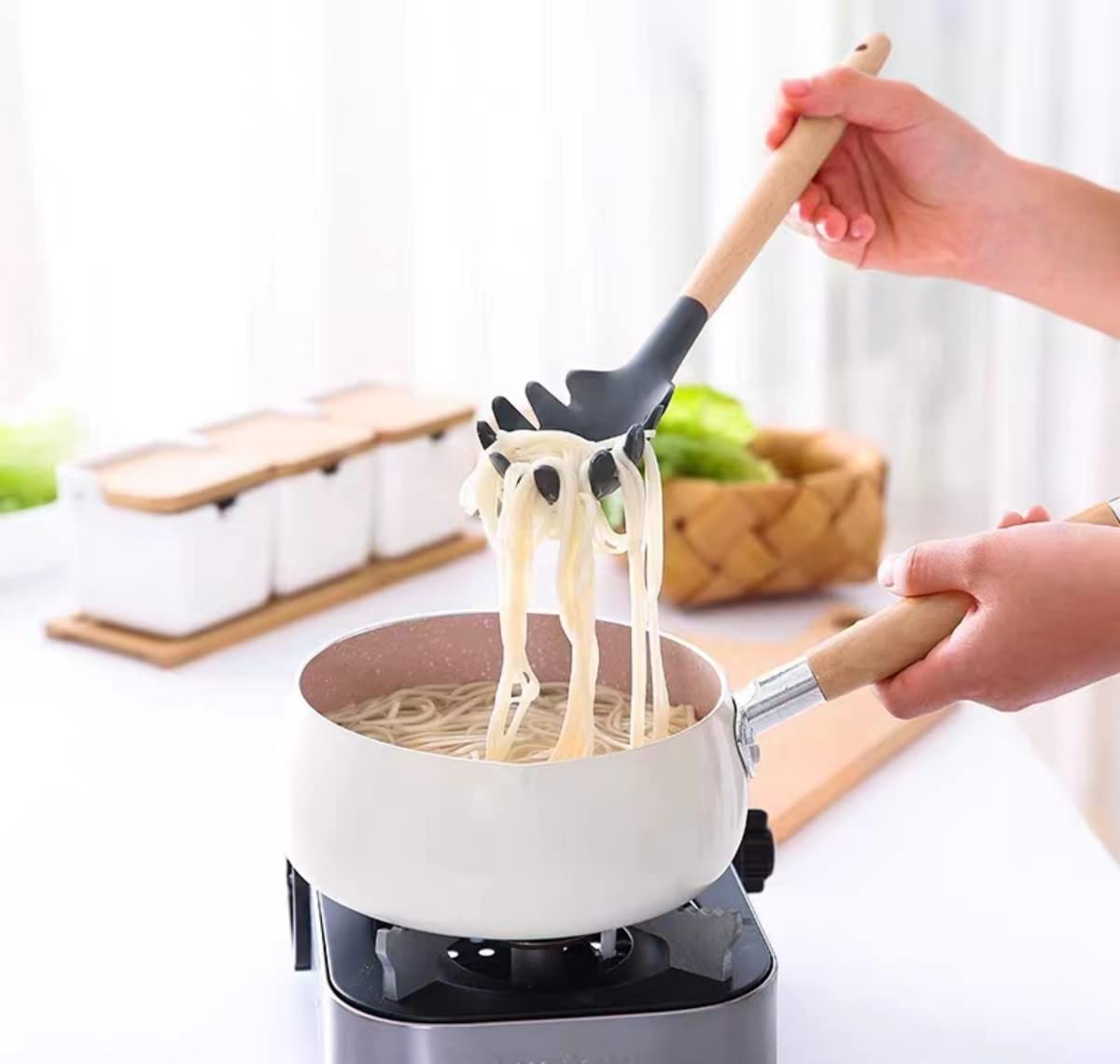 Cuillère En Silicone Pour Table Avec Manche Allongé Gris - Maison