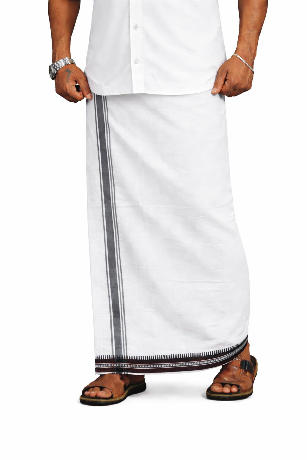 Kuthampully Handloom Mundu for Men, White, Premium Cotton, Traditional Kerala Dhoti with Elegant Border-picture-29