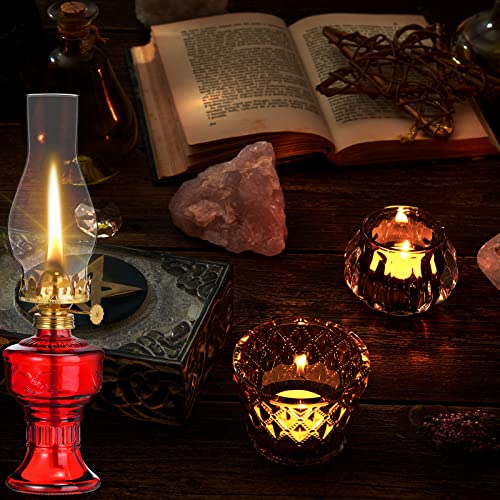 Image of 2 Pcs Chamber Oil Lamps for Indoor Use Vintage Kerosene Lamp Rustic Hurricane Kerosene Lantern with Adjustable Fire Wick Lighting Oil Lantern for Home Emergency Lighting, 13'' High(Red)