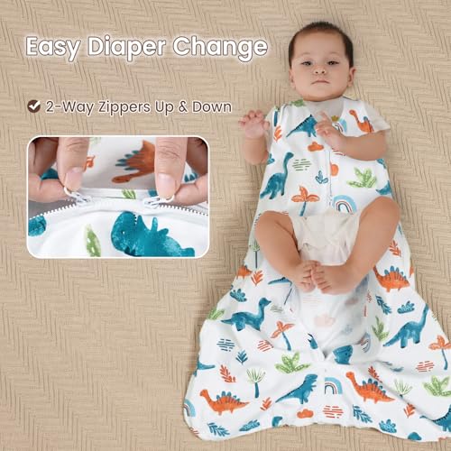 Image of david's kids 3 Pack 100% Cotton Baby Sleep Sack 6-12 Months, Ultra Soft Baby Wearable Blankets with 2-Way Zipper, Comfy Sleeping Bags for Infant Newborn Boys Girls Neutral, Medium Size, Dinosaur