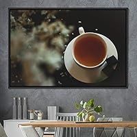 Framed Canvas Wall Art Cup of Tea Coffee Dark Drinks Farmhouse/Country Group Multicolor Photography Realism - 16x24 inches