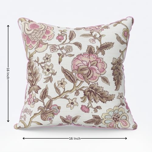 Image of Pure Cotton Quilted Cushion Cover 16x16 Inch | Anokhi Print Decorative Throw Pillow Cover | Soft Cotton Sofa Cushion Cover with Hidden Zipper | Living Room Bedroom Home Decor