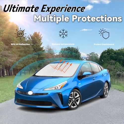 Image of Car Front Windshield Sun Shade for Toyota Prius 2023 2024, Car Window SunShades Shield Cover Sun Visor Protector with 240T Reflective Fabric UV & Sun Heat Protection Accessories