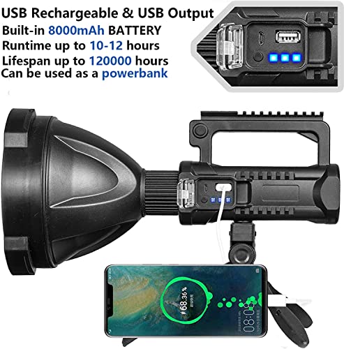 Rechargeable Spotlight, Super Bright 150000 Lumens Led Spot Lights Flashlight 8000 Mah Large Handheld Searchlight Long Lasting For Outdoor Hunting Boating Camping #TOP2