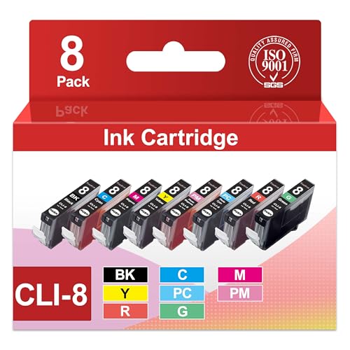 Vowdicua CLI-8 CLI8 Ink Cartridges 8-Pack Compatible Replacement for CLI8 CLI 8 Ink Cartridges with Pro9000, Pro9000 Mark II MP500 MP530 MP600 MP600R MP800 MP800R MP810 MP830 MP950 Printers