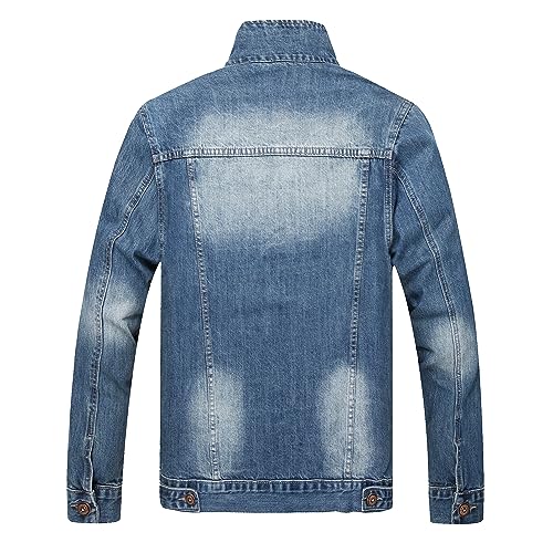 Image of LZLER Men's Denim Jackets Distressed Destroyed Classic Vintage Slim Fit Ripped Fashion Trendy Trucker Jean Jackets