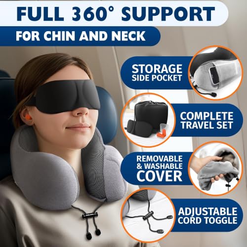 Image of Travel Neck Pillow for Airplane, 100% Memory Foam 11.4 inch x 5.5 inch