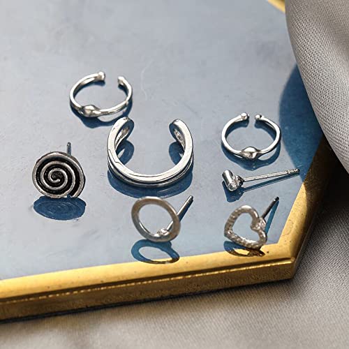 Missgrace 7 Pair Silver Earrings Set Vintage Earring Set Bohemian Earrings Stud Earrings Silver Punk Chain Earrings Set For Women And Girls (Style 8) #TOP3