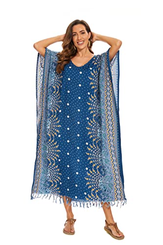 Image of Beautybatik Boho Flora Printed Women Plus Size Kaftan Kimono Loungewear Maxi Long Dress Size XL to 4X