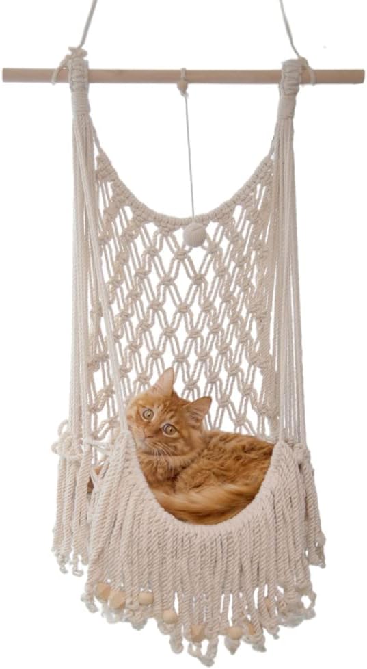 Handwoven Cotton Cat Dog Hammock, Indoor Outdoor Decor, Fits Small Breeds