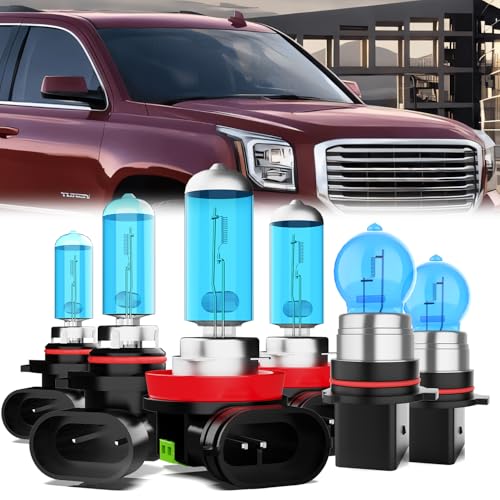Image of Headlight Bulbs Compatible With GMC Yukon 2015-2018, 9005 High Beam + H11 Low Beam + PSX26W Fog Lights Halogen Light Bulb, Super Bright 6000K White, Plug and Play, Pack of 6