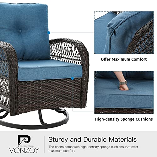 Patio Furniture Set 3 Pieces, Outdoor Swivel Glider Rocker Bistro Set, Blue - Image 5