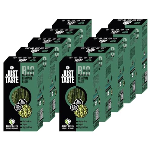 JUST TASTE BIO Mungo Edamame Pasta - 41g PROTEIN - Edamame Nudeln ideal für Sportler - Low Carb - 250g (10er Pack; Alternativ als 2 5kg Big Pack)
