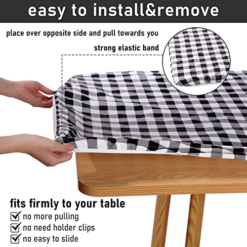 Mixweer 6 Pcs Vinyl Picnic Table Cover With Bench Covers Fitted Picnic Tablecloth With Elastic Band Flannel Backing Covers For 6 Foot Rectangle Tables Outdoor Bbq Camping 30 X 72 Inch (Black, White) #TOP5