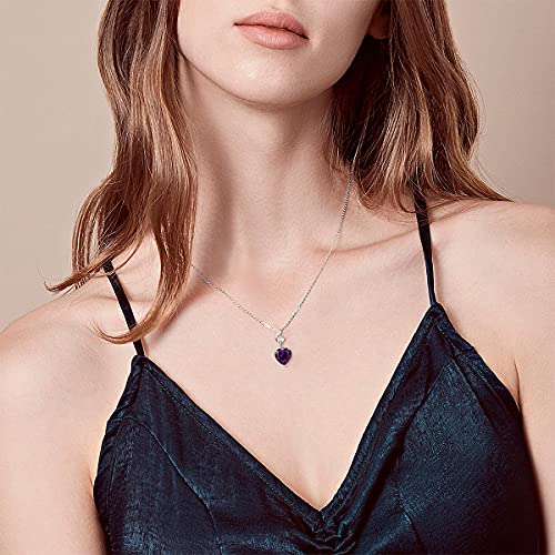 Agvana Necklaces For Women 14K Solid White Gold Diamond Amethyst Heart Pendant Necklace With Sterling Silver Chain February Birthstone Jewelry For Women Anniversary Birthday Gifts For Women Mom Wife Her #TOP1