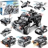 WishaLife City Police SWAT Truck Building Toy, Includes Police Car, Airplane, Pretend Play Police Toys Gift for 6 Plus Year Old Kids, Boys & Girls