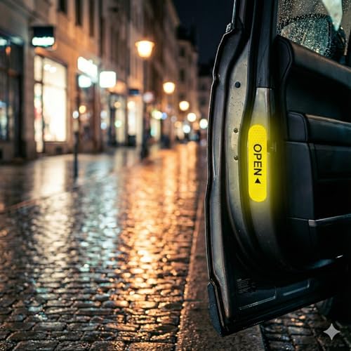 Reflektif Araç Kapı Uyarı Stickerı 2'li Set, Gece Görünür Güvenlik Bandı, Yapışkanlı, Suya Dayanıklı, “Open” Yazılı, Sarı Renk