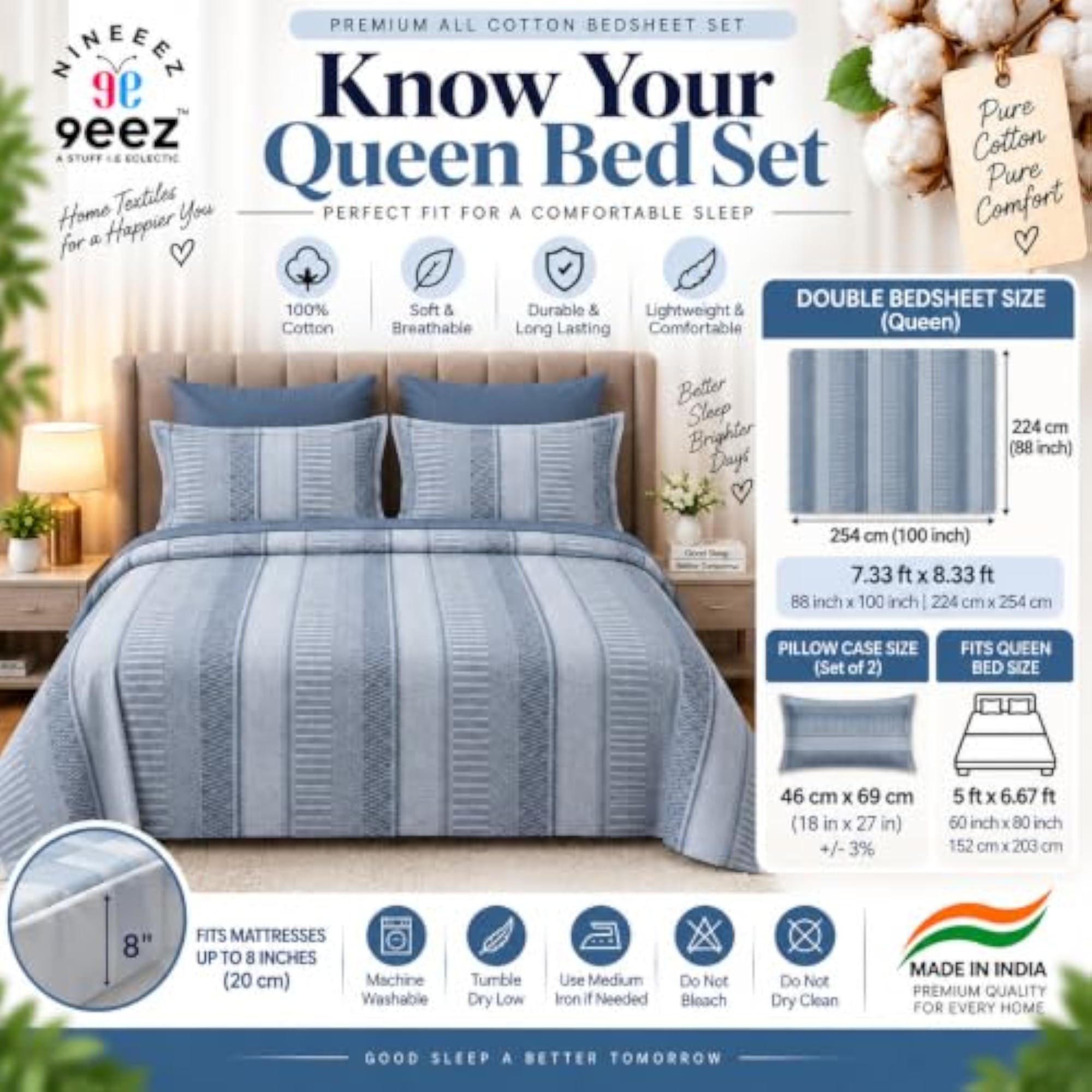 100% Cotton Feather Touch Queen Bedsheet Set