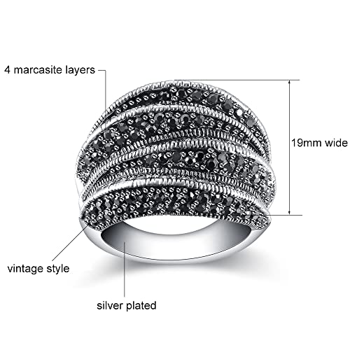Aprilery Black Rings For Women, Vintage Cross Marcasite Rings Statement Big Aesthetic Ring Costume Jewelry For Teen Girls Gifts For Her #TOP2