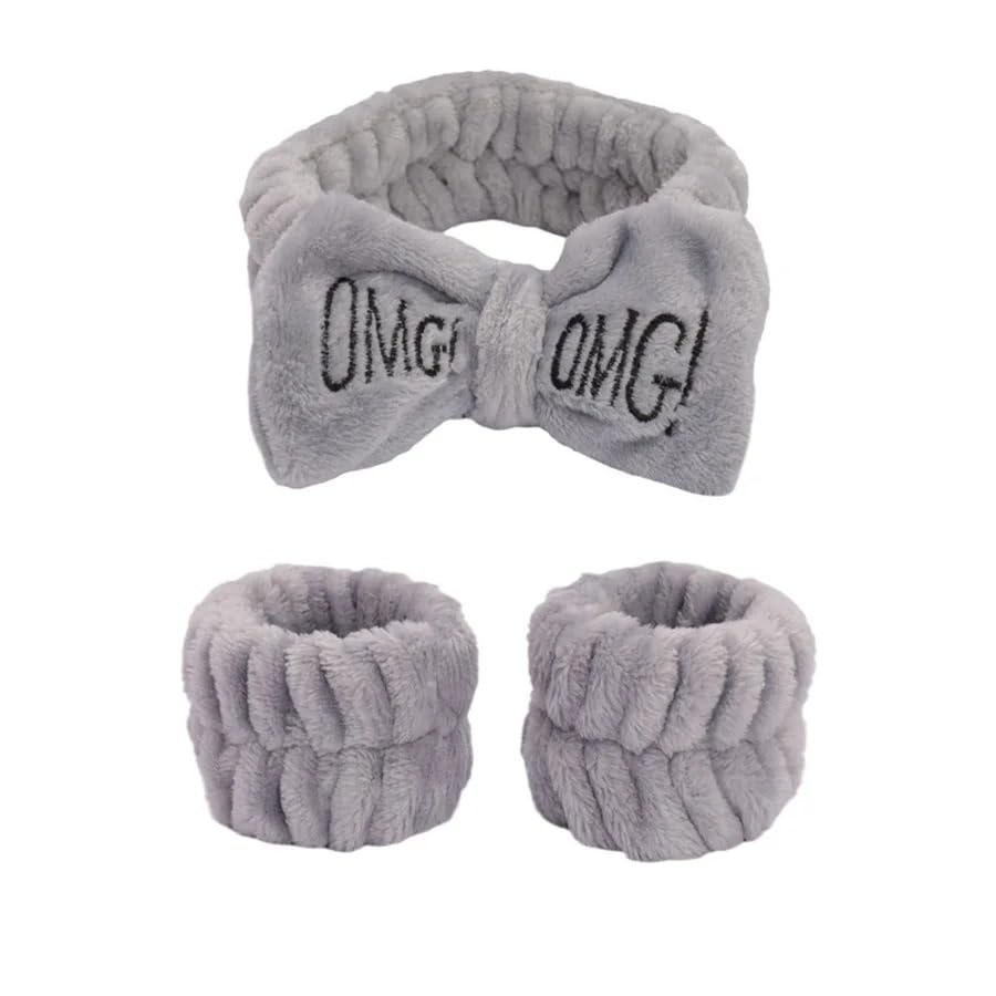 2 juegos 3 unids/set lindo Coral blando polar muñequera lazo diadema for mujeres lavar la cara baño absorber agua accesorios for el cabello para Belleza Lavado de Cara Bañarse(Light blue)