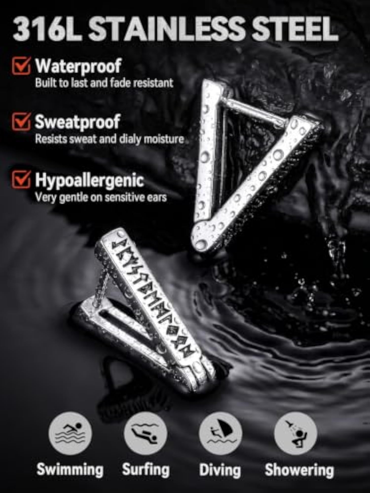 Norse Viking Runes Hoop Earrings for Men
