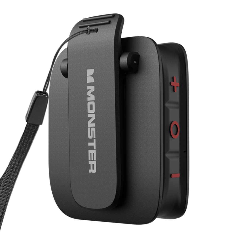Monster MB0-MICRO Blaster Micro Enceinte Bluetooth sans Fil Ultra Portable, IPX7 Résistant à l'eau, Autonomie 8h, Bluetooth 5.4, avec Micro et Clip Magnétique