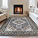 Lessymo 8 x 10 Area Rugs for Living Room, Machine Washable Area Rugs Boho Faux Wool Low Pile Area Rug for Bedroom, Floral Medallion Vintage Rugs with Non-Slip Rubber, Kid & Pet Friendly,Black Brown