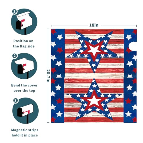Image of Patriotic Star American Flag Magnetic Mailbox Cover Standard Size 21 inchx18 inch 4th of July Independence Day Mailbox Deacal Covers Farmhouse Rustic Welcome Post Letter Box Wrap for Home Garden Yard Outside