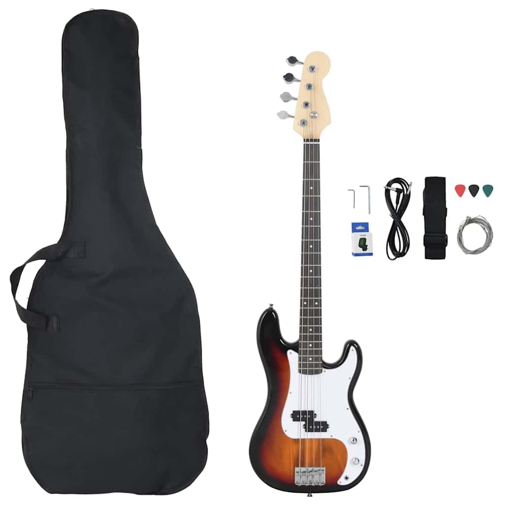 E-Bass 4/4 Größe 46 Zoll E-Bassgitarre für Anfänger mit Zubehörset inklusive Tasche Stimmgerät Plektren Tragegurt Audiokabel