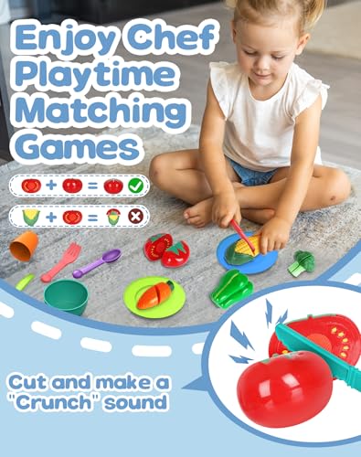 4-in-1 Play Kitchen Sink Toy Set with Running Water, Cutting Food Toys, Montessori Educational Pretend Play for Girls & Boys Ages 3+