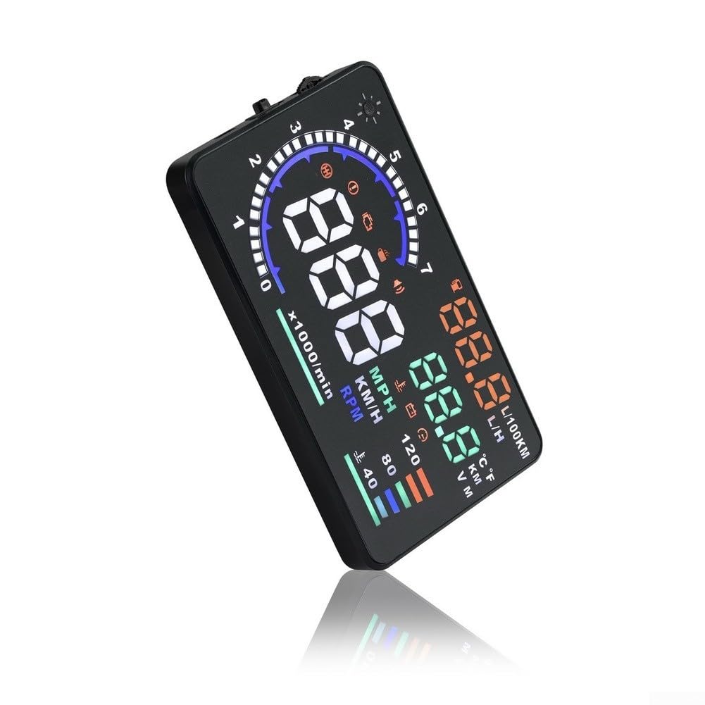 Car Hud Head Up Display Proyector compatible con Obd2 que muestra velocidad real Rpm Temperatura del agua Voltaje Uso de combustible Pantalla de alta resolución Atenuación automática Cuerpo de metal
