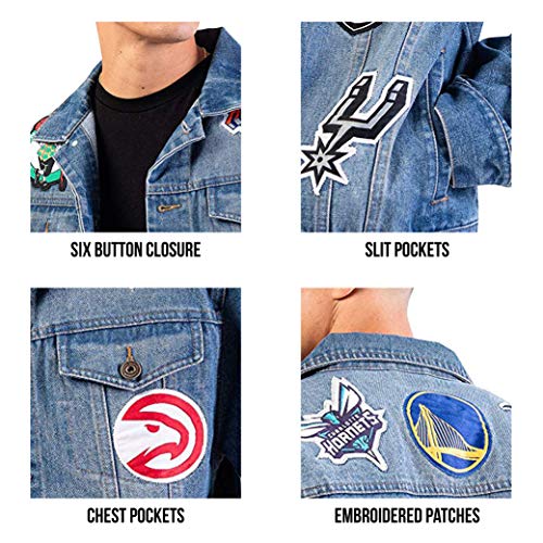 Ultra Game SKM4084H Nba Multi Team Mens Distressed Patch Jean Jacket thumb #4