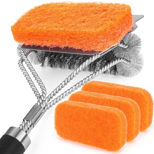 GRILLART Grill Brush [Bristle Free Pad & Wire] Combined BBQ Brush, Safe & Powerful Grill Cleaning Brush - 18\" Grill Cleaner Brush Scrubber for Gas/Porcelain/Charbroil Grates â€“ Gifts for Men/Dad